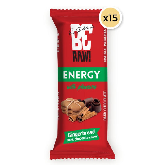 15x Be Raw Energy Bar - Gingerbread - Dark Chocolate cover 40g
