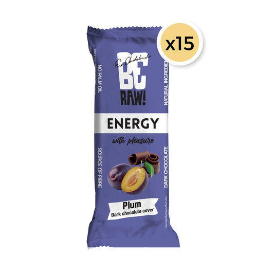 15x Be Raw Energy Bar - Plum dark chocolate cover 40g