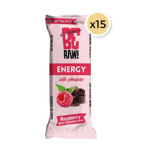 15x Be Raw Energy Bar - Raspberry Dark chocolate cover 40g