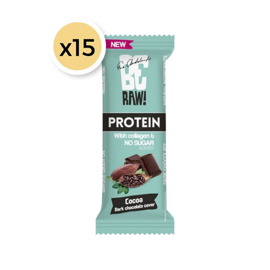 15x Be Raw Protein 28% Bar with Collagen - Cocoa dark chocolate cover 40g