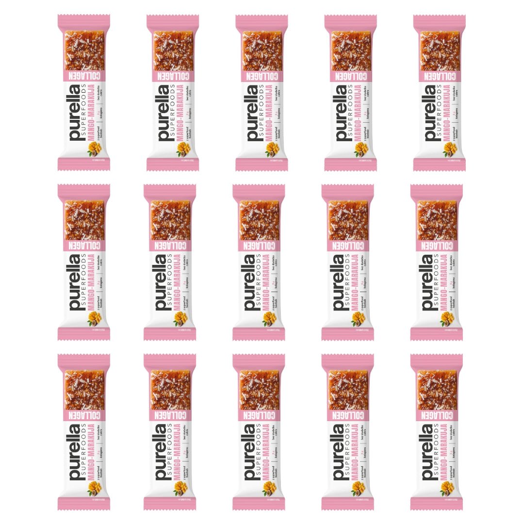 15x Purella SuperFoods Bar - Mango-Passion Fruit Collagen 40g