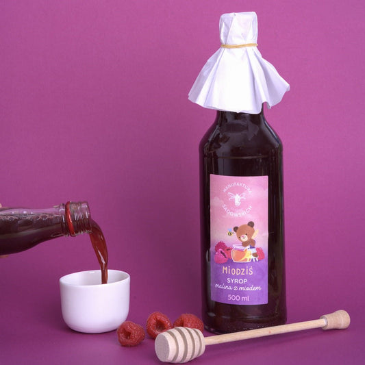 Sadowski Bee Gardens Raspberry syrup with honey - Honey bear 500ml