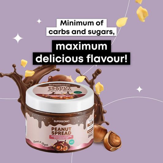 SUPERSONIC Peanut Spread with Velvety Chocolate flavour with Hazelnut hint LOW CARB 250g