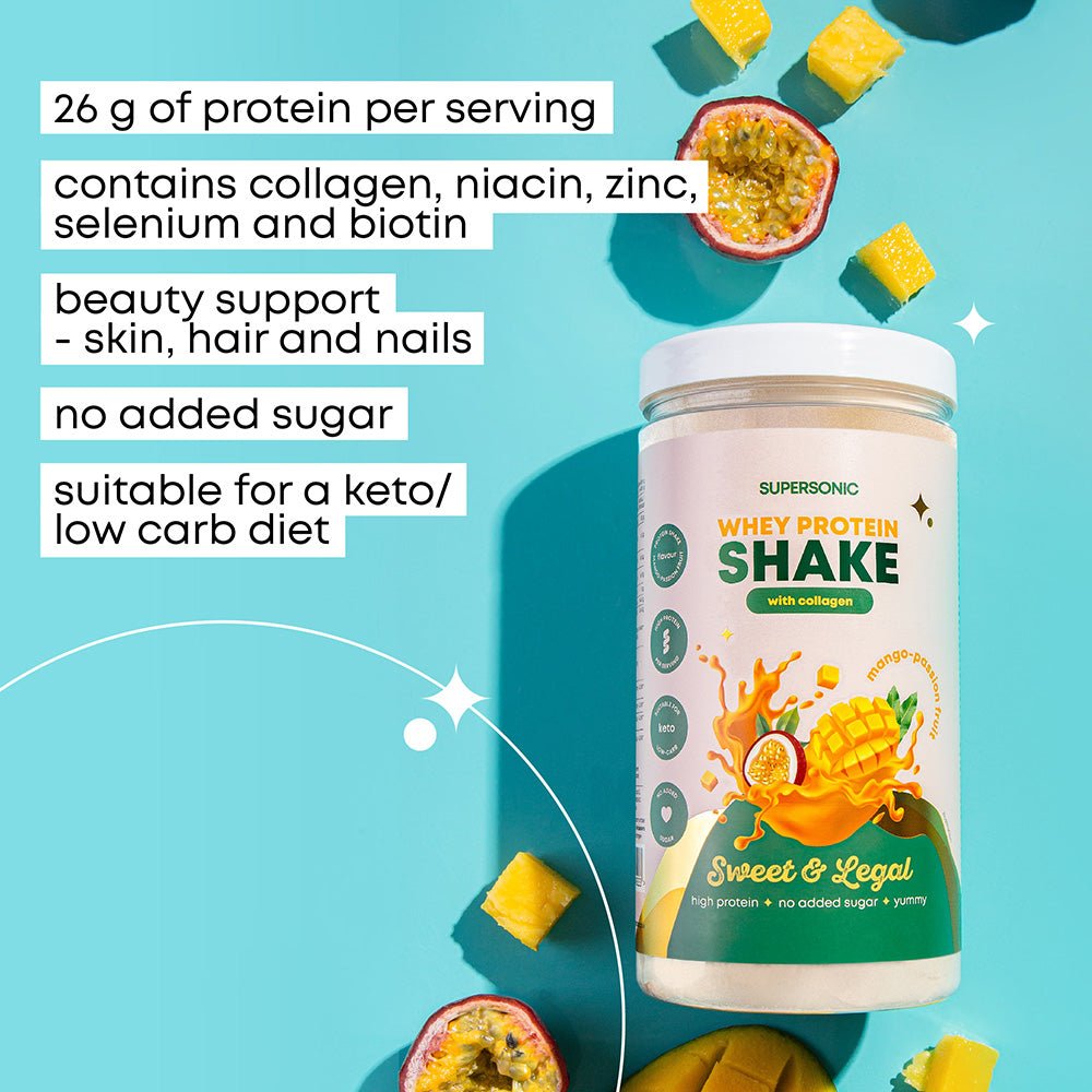 SUPERSONIC Whey Protein SHAKE with collagen - Mango-Passion Fruit KETO 560g